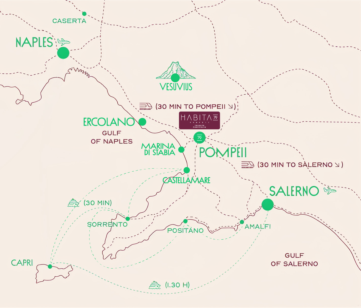 Cultural map of Naples, Pompei, Vesuvius, Ercolano, Capri, Sorrento, Castellammare, Marina di Stabia, Amalfi and Salerno